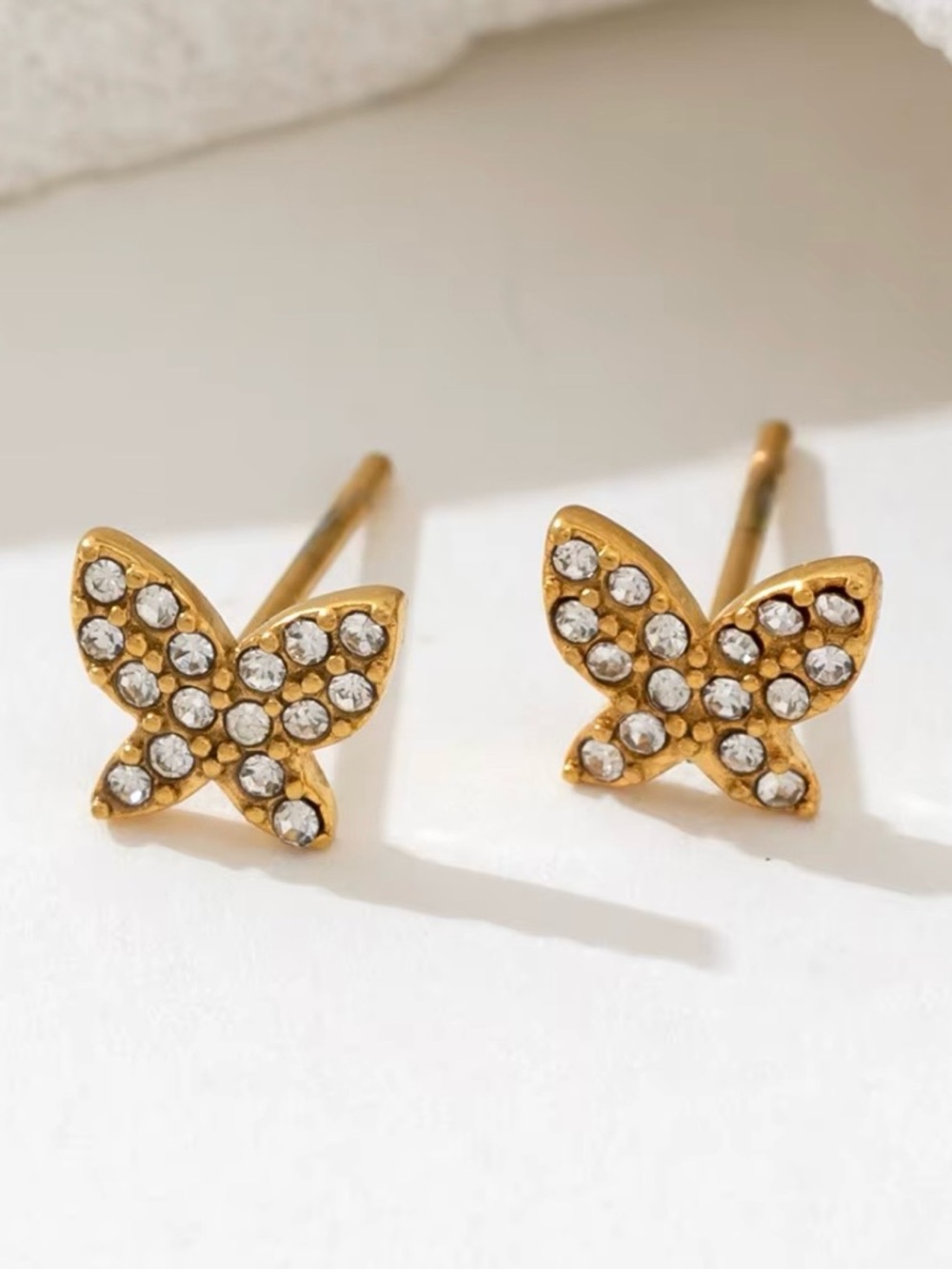 Gold Butterfly Crystal Stud Earrings - Women's Jewelry